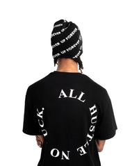 ALLOVER LOGO BEANIE IN BLACK/WHITE