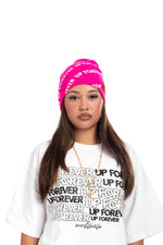 ALLOVER LOGO BEANIE IN PINK/WHITE