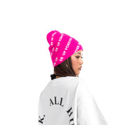 ALLOVER LOGO BEANIE IN PINK/WHITE