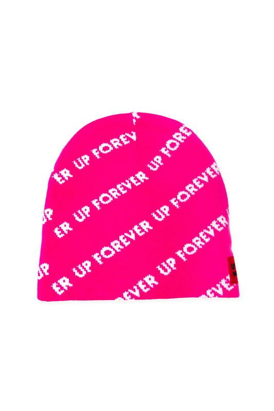 ALLOVER LOGO BEANIE IN PINK/WHITE