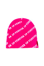 ALLOVER LOGO BEANIE IN PINK/WHITE